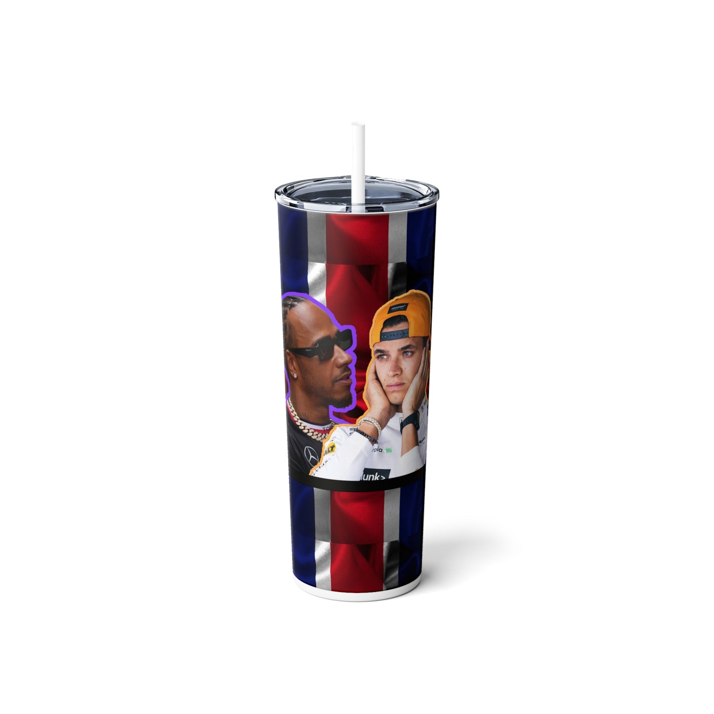 F1 'Brit Crew' Cup/tumbler | Lando, Lewis, George and Albon | Skinny Steel Tumbler with Straw, 20oz