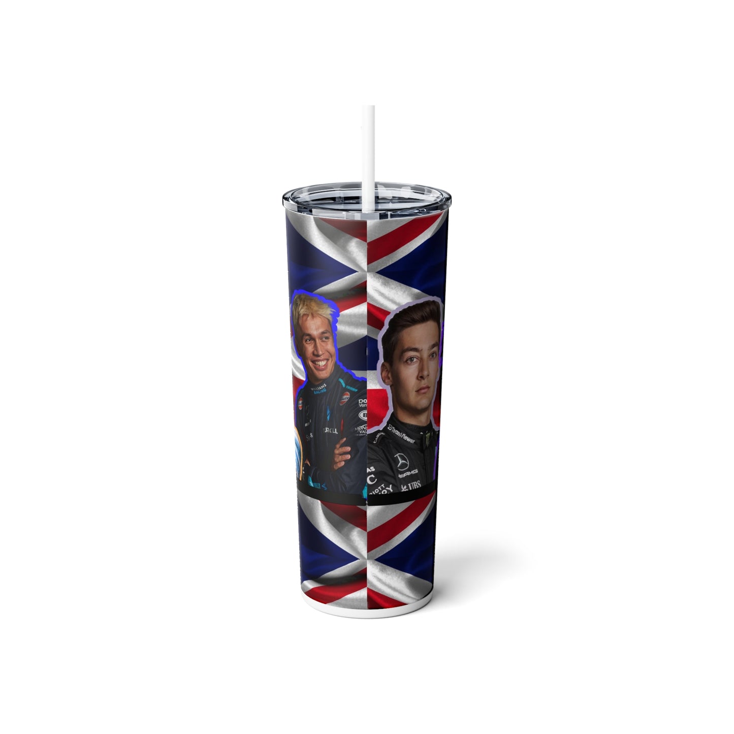 F1 'Brit Crew' Cup/tumbler | Lando, Lewis, George and Albon | Skinny Steel Tumbler with Straw, 20oz