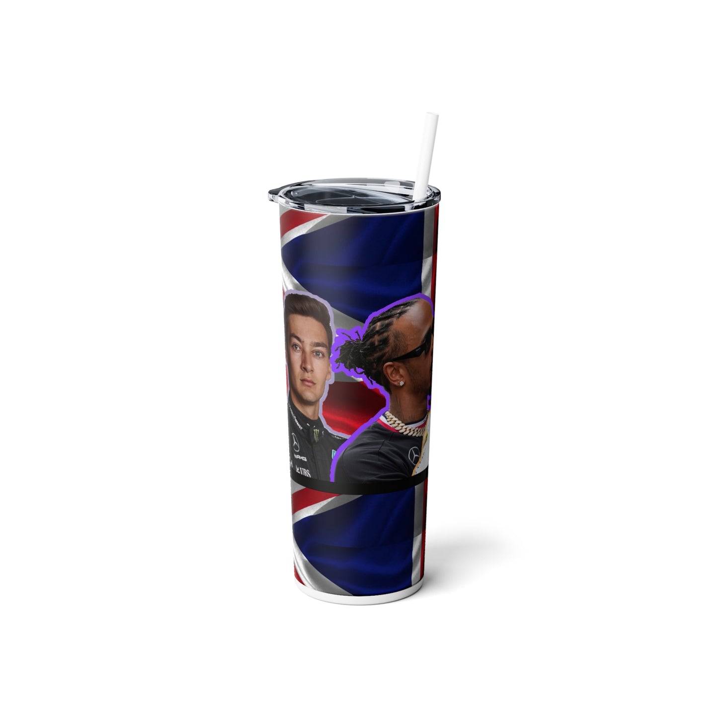 F1 'Brit Crew' Cup/tumbler | Lando, Lewis, George and Albon | Skinny Steel Tumbler with Straw, 20oz